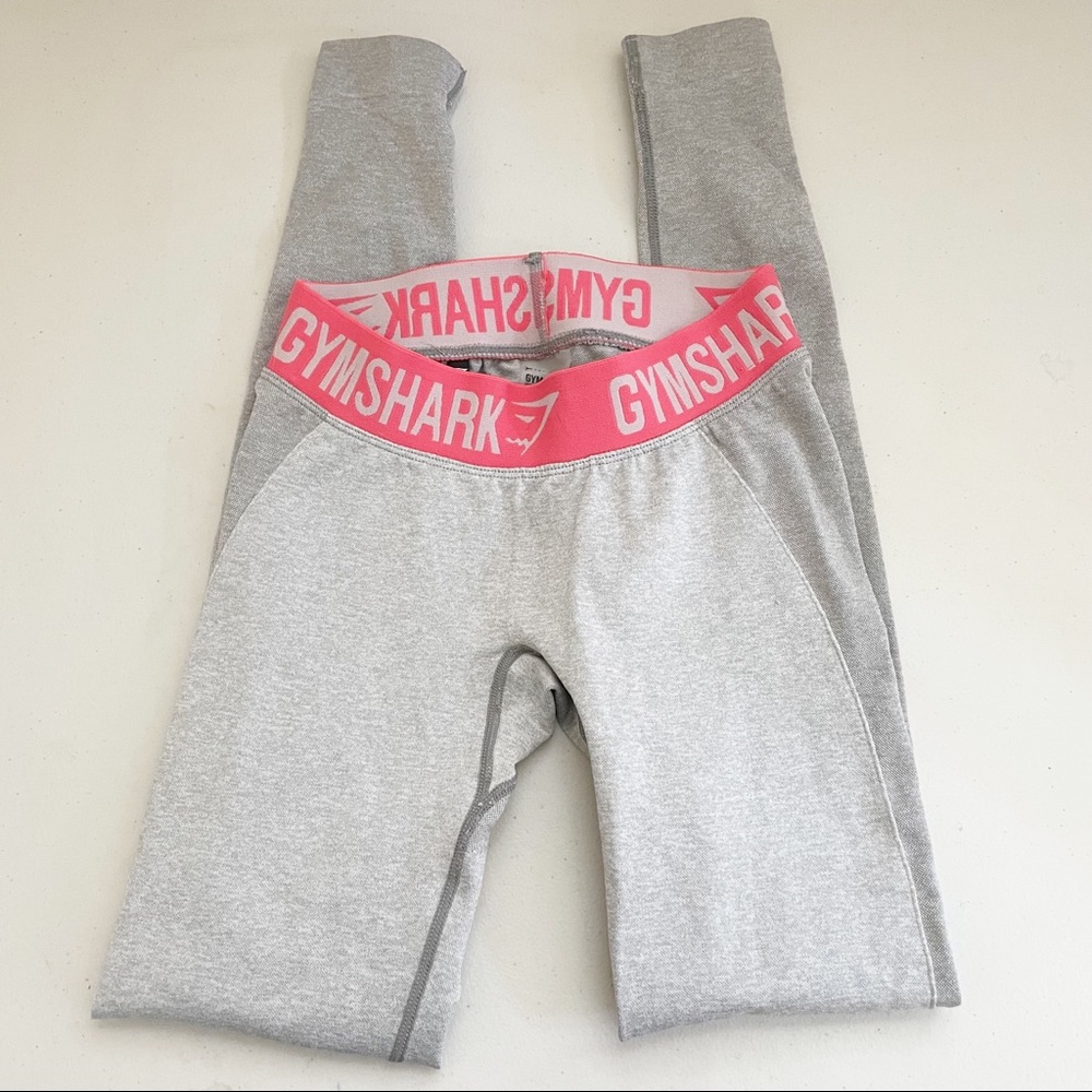 Gymshark Women's Sz XS Leggings Gray Seamless Pink Logo Waistband Stretch Grey